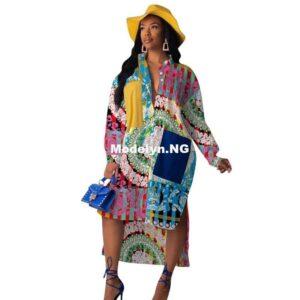 2019 Striped Long Sleeve Shirt Dress Women Turn-Down Collar Button Up Loose Blouse Dress Casual Streetwear Oversized Shirt Dress