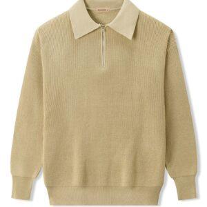 Men's Polo Half Zipper Pullover Classic Sweater Khaki