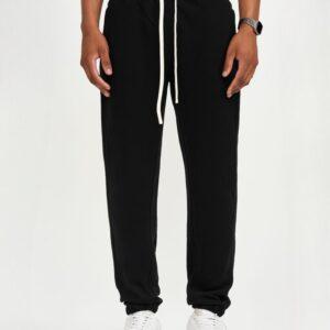 Men's Premium 350g Elastic Waist Drawstring Cuffed Sweatpants Black
