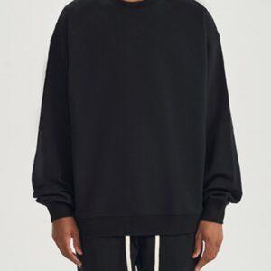 Men's 450g Solid Color Oversized Crewneck Sweatshirt Thickened Drop Shoulder Loose Top Black