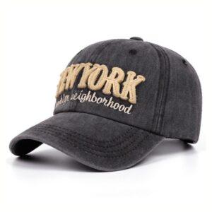 Men's Black Washed Cotton Dad Cap with 3D "New York" Embroidery