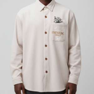 Men's Retro Loose Casual Versatile Shirt with Embroidered Floral Pockets Apricot