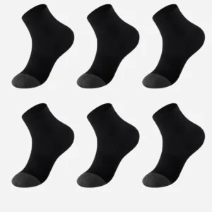 Men's Terry Lined Quarter-Cut Ankle Socks Black (6pairs in 1pack)